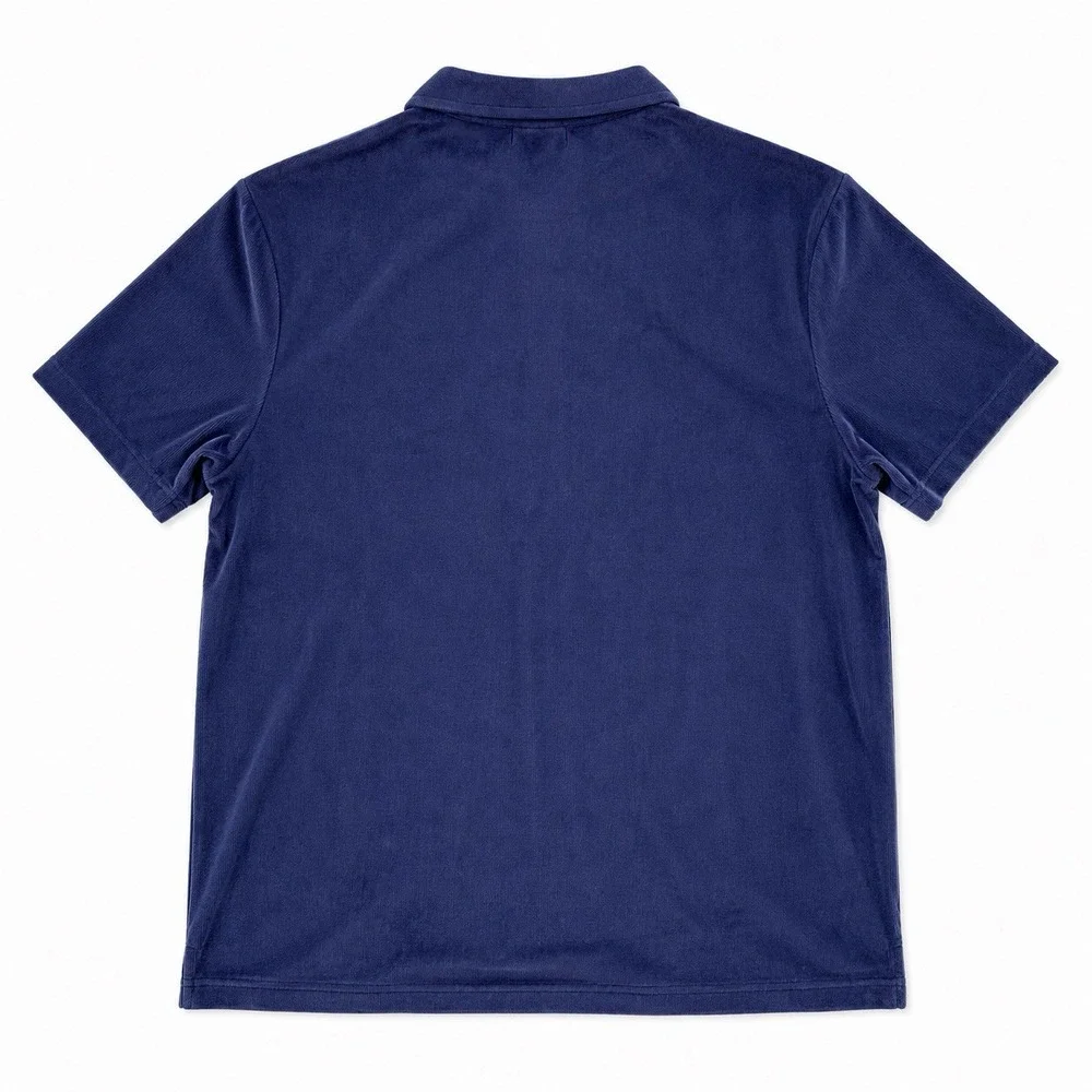 True Religion SS Velour Polo Shirt NWT Blue Men's Medium Short Sleeve
